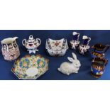 Noritake bowl, two copper lustre jugs, Wadeheath jug with gilt decoration, Ironstone style bowl