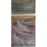 Large oil on canvas "Leaf Swirl" by Norah Sharpley 69cm x 86cm & large framed pastel "Park Bench" by