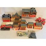 Hornby trackside buildings, including water tower, engine shed etc, some in original boxes,  Riko