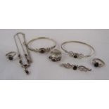 Celtic design silver bangles, necklaces, rings and brooch - total weight 1.55ozt