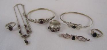 Celtic design silver bangles, necklaces, rings and brooch - total weight 1.55ozt