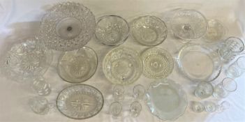 2 boxes of glassware including cake stands, bowls, jugs, sherry glasses, ship in a bottle hand
