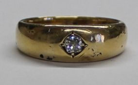 Victorian 18ct gold ring with inset diamond, internal inscription "In Memory of Frederick Luke
