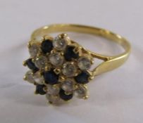 18ct gold cluster ring with spinel and possibly sapphire setting - ring size O - advised Cyprian