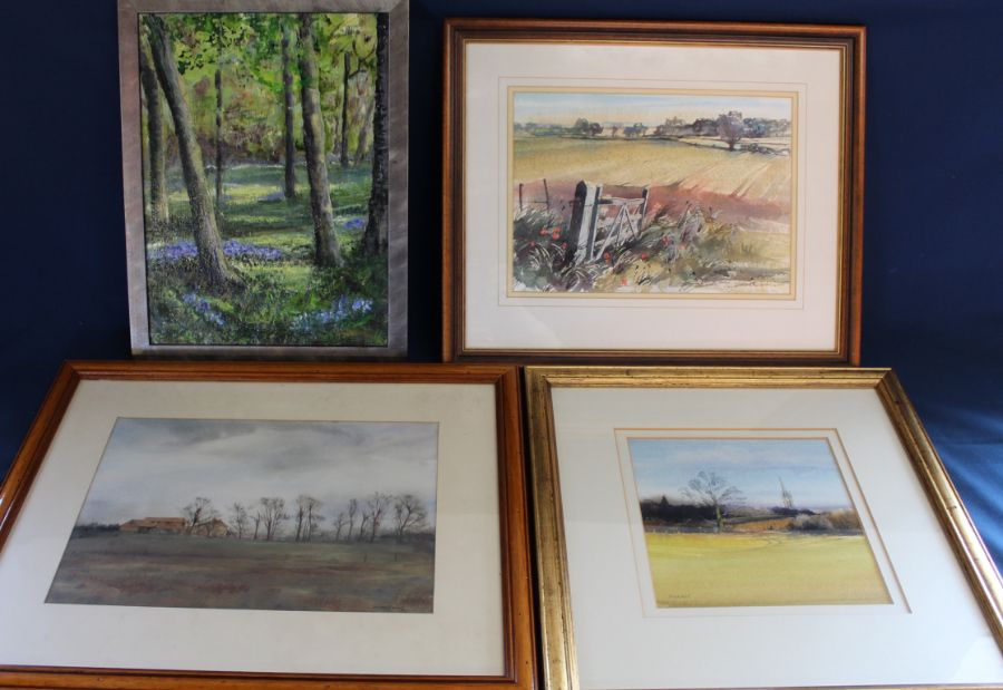 4 Lincolnshire artists: David Morris watercolour "Louth from Allenby's Furze", Arthur Watson