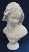 20th century white painted bust of a young girl 45cm high (possibly plaster)