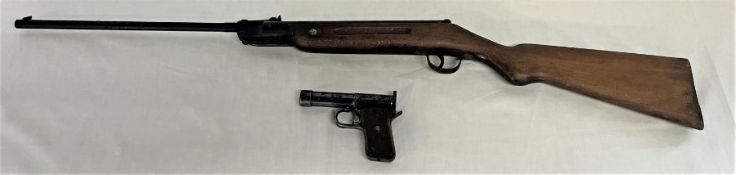 Haenel Air rifle, 1930s German D.R.G.M. V Tell II V D.R.P air pistol with wooden grip and Webley air