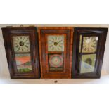 3 American 19th century wall clocks including early Jerome with panel depicting Broadway in the