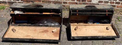 Two wooden tool chests, including various tools and planes