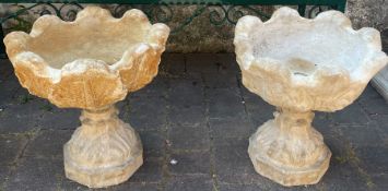 2 ornate tulip urns on hexagonal base