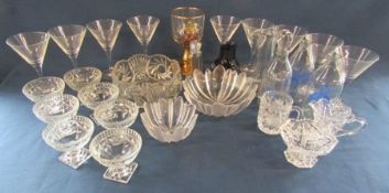 Glassware includes Schott Zweisel cocktail glasses, Coronation goblet, milk bottles, flower bowls