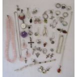 Silver mounted and silver jewellery includes earrings, rings, necklaces and brooch