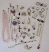 Silver mounted and silver jewellery includes earrings, rings, necklaces and brooch