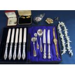 Cased set of 6 silver handled tea knives Birmingham 1893, 2 silver handled tea knives, plated