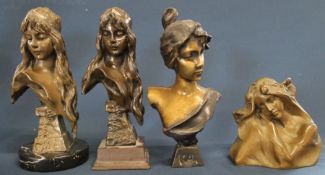 Art Nouveau style resin study of a female after H Muller, 2 resin female busts entitled Carmell (