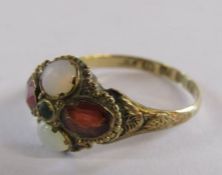 12ct Birmingham gold Victorian 1859 ring with opal and Garnet stones - ring size N/O