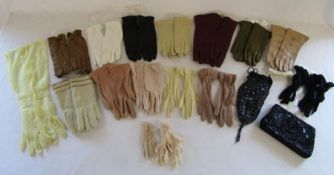 Collection of vintage ladies gloves and 2 beaded bags