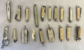 Miniature pocket pen knives, some with makers including ArrowTip Ltd, Dormer Drills