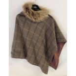 Tweed Holland Cooper wool cape with Racoon fur trim