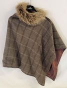 Tweed Holland Cooper wool cape with Racoon fur trim