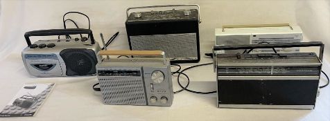 Collection of radios, including Phillips Stereo Radio Cassette Recorder, Hitachi KH969L Portable