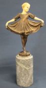 After Ferdinand Preiss, bronze & resin figure of girl curtseying on marble column 34cm high