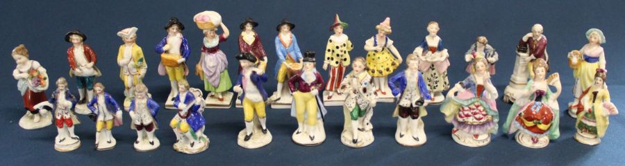 Selection of miniature porcelain figures many marked with a gold anchor