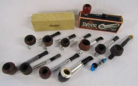 Collection of Kirsten pipes and other metal stemmed pipes including Dr. Grabow, Kaywoodie, Brevete
