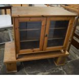 Pine cabinet with glass doors & coffee table