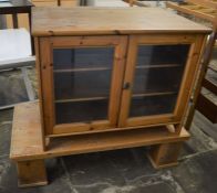 Pine cabinet with glass doors & coffee table
