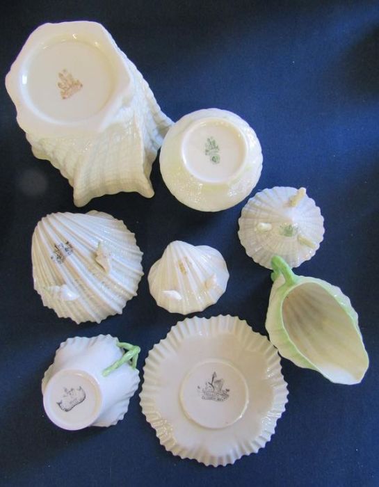 Selection of Belleek shell design, including Neptune cup, saucer, milk, jug and sugar bowl - Image 2 of 5