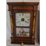 Empire Column American 19th century wall clock with 30 hour weight driven movement by Waterbury