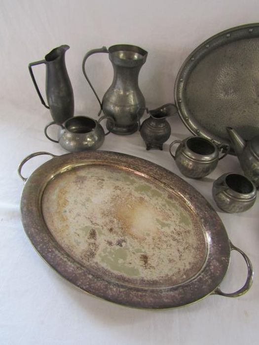 Collection of pewter and silver plate includes cameo pewter, tea set, serving dish etc - Image 2 of 5