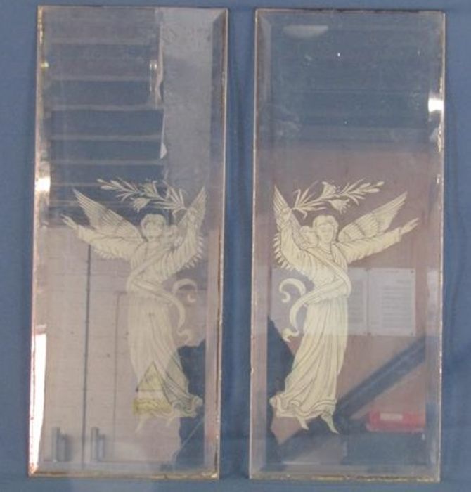 2 glass panels removed from hearse with angel designs - approx. 75.5cm x 30.5cm - Image 2 of 6