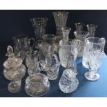 Selection of cut glass vases, jugs etc.