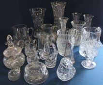 Selection of cut glass vases, jugs etc.