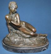 Bronze figure on oval marble base "Jeune Fille" after Mme Leon Bertaux 28cm wide x 15cm deep x 27.