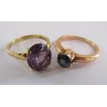 9ct gold ring with Alexandrite  - ring size 0 and a tested as 9ct gold ring with spinel stone - ring
