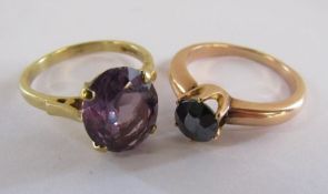 9ct gold ring with Alexandrite  - ring size 0 and a tested as 9ct gold ring with spinel stone - ring