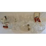 Cut glass/crystal bowls & dishes etc, 4 wine glasses with coloured stems, Portmeirion etc