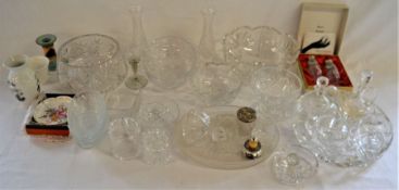 Cut glass/crystal bowls & dishes etc, 4 wine glasses with coloured stems, Portmeirion etc