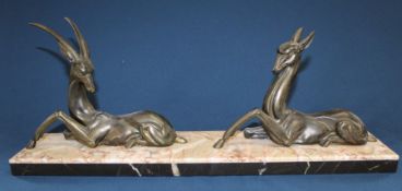 French Art Deco bronzed antelope group on marble base 55.5cm wide x 23cm tall
