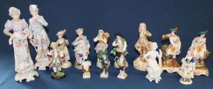 Selection of figurines including Ernst Bohne & Sohne (3 bearing a gold anchor mark)