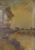 Herbert Rollett framed oil on canvas depicting Louth canal - slight damage to canvas - approx.