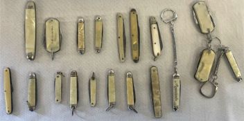 Selection of miniature pocket pen knives, some with key rings