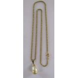 18ct gold chain marked 750 and pearl drop pendant - chain weight only 5.2g