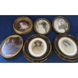 6 decorative frames including 2 oval tortoiseshell effect frames containing Baxter print portraits
