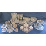 Collection of glass ware includes vase, ashtrays, dishes, plates, glasses etc