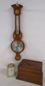 Comitti of London aneroid barometer / thermometer with marquetry inlay, President Quartz desk