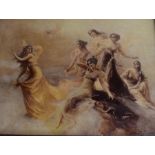 Crystoleum in elaborate gilt frame after Edouard Bisson depicting six maidens in flowing gowns